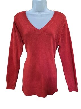 Croft & Barrow Red V-Neck Acrylic Sweater